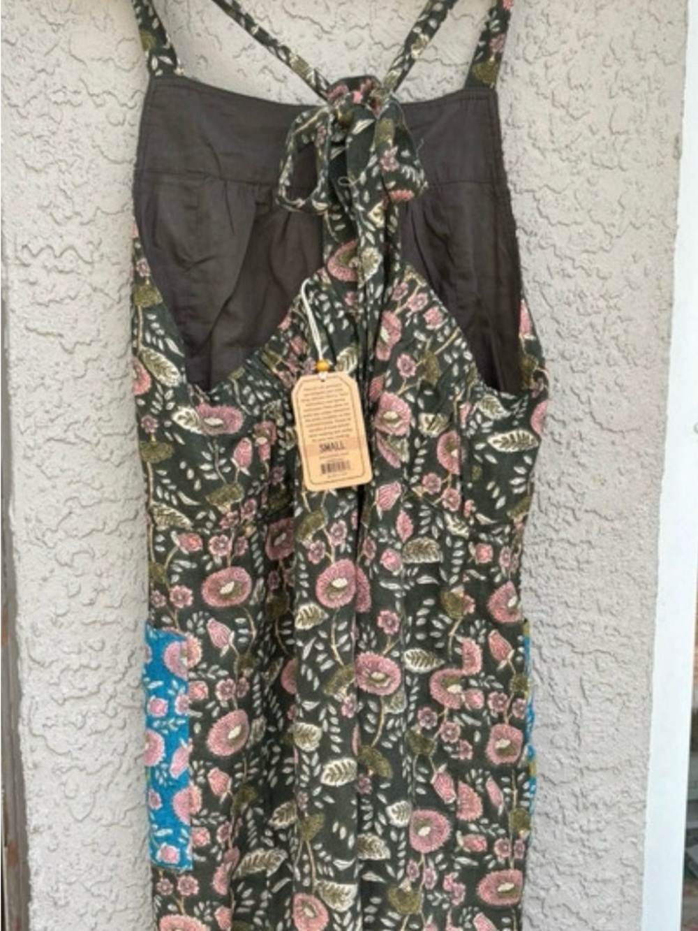 NATURAL LIFE Olive Floral Tie-Back Sundress with Pink Blooms with Pockets NWT